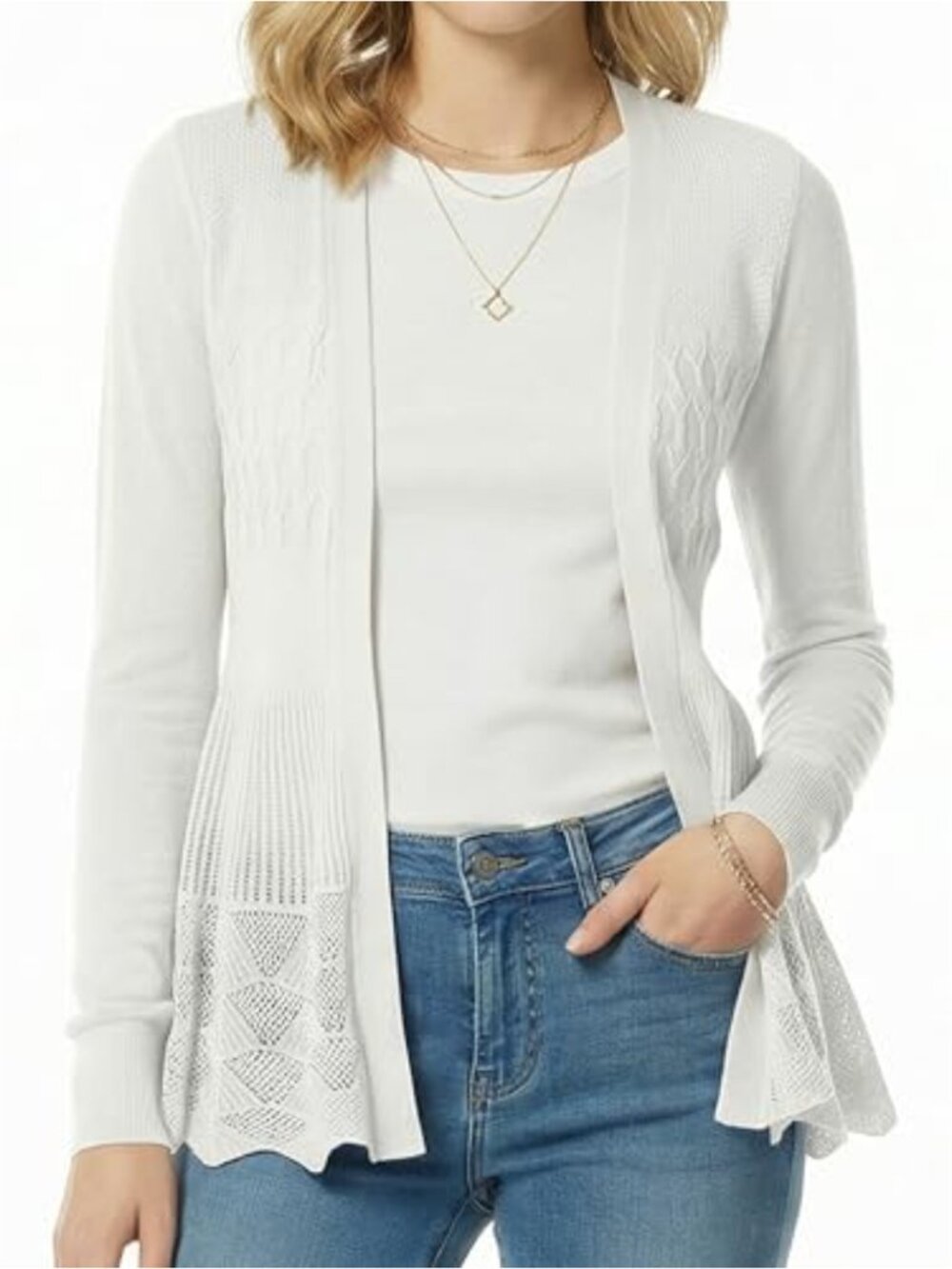 Women's Long Sleeve Crochet Knit Draped Open Sweater Cardigan